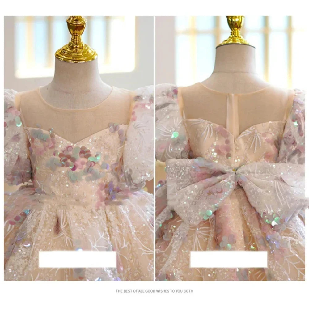 Kids Birthday Party Luxury Fluffy Ball Gown Wedding Prom Formal Lace Dress
