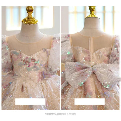 Kids Birthday Party Luxury Fluffy Ball Gown Wedding Prom Formal Lace Dress