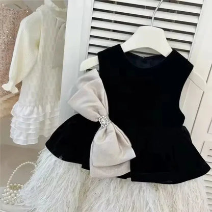 Bow Ostrich Feather Sleeveless Princess Dress