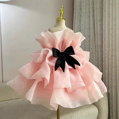 Girls'  Birthday Show Host Piano Performance Bow Princess Dress