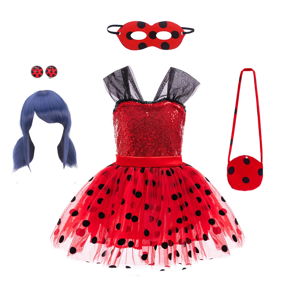 Girl Polka Dot Princess Dress Ladybug Dress