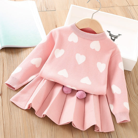 Conjunto infantil corazones Falda + blusa fría 