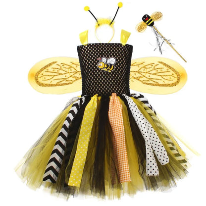 Cute Bee‑Pattern Tulle Tutu Dress for Girls