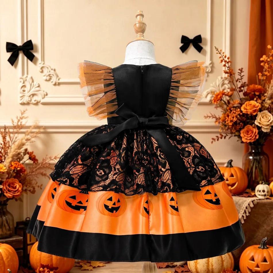 Kids Girls Halloween Pumpkin Tutu Dress