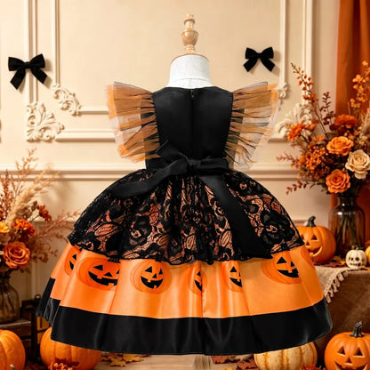 Kids Girls Halloween Pumpkin Tutu Dress