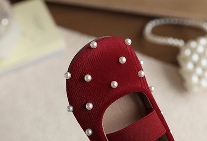 Pearl Girls Flats Shoes Solid Velvet Shallow Elastic Kids Princess Shoes