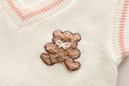 Vestido infantil con chaleco y bolso de osito