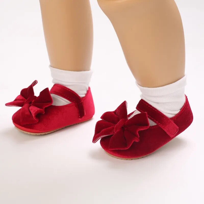 Zapatos de terciopelo con lazo para niños y mujeres