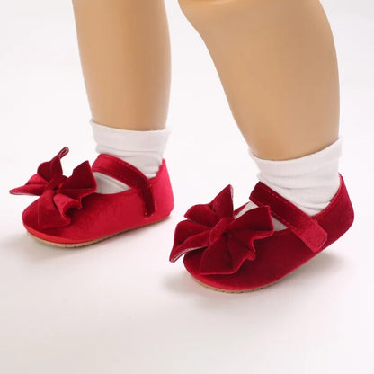 Zapatos de terciopelo con lazo para niños y mujeres