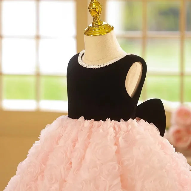 Children First Birthday Princess Dress Wedding Banquet Cute Flower Kids Pink Black Dresses