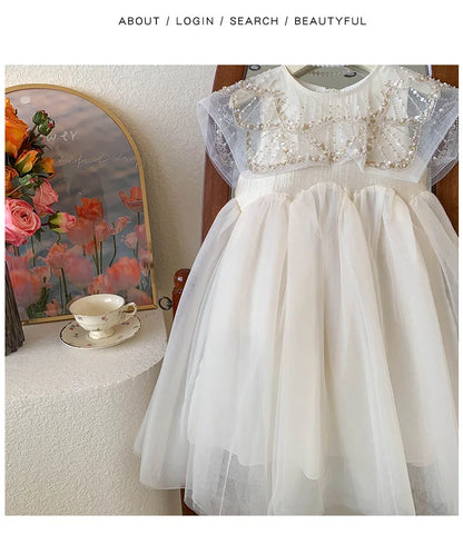 New Summer Square Collar Mesh Splicing Sleeveless Dress