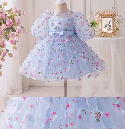 Toddler Girl Baptism Party Dresses Elegant Puff Sleeve