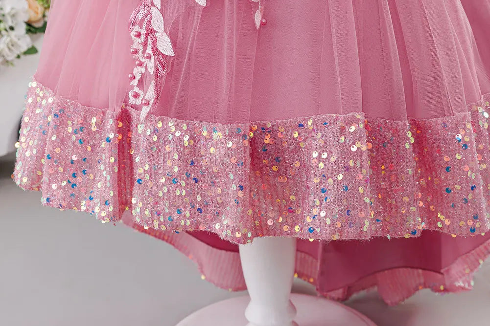 Girls Princess Dress Children's Wedding Flower Girl Mesh Sequin