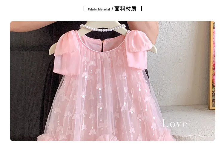 Sleeveless Flower Ruffles Butterfly Baby Girls Bows Dress