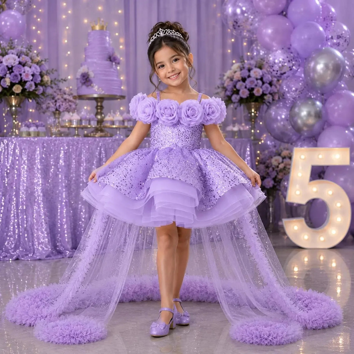 Custom Spaghetti Strap 3D Flower Sequin Tulle Short Dress With Train Luxury Women Wedding Guest Gown Girls Birthday Party