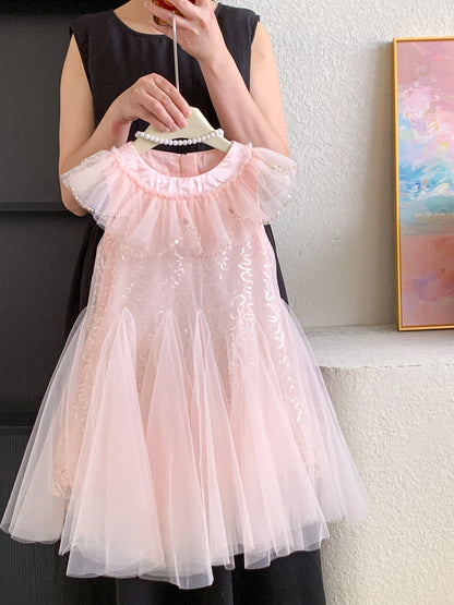 Sleeveless Mesh  Children's Pink Birthday Princess Dress
