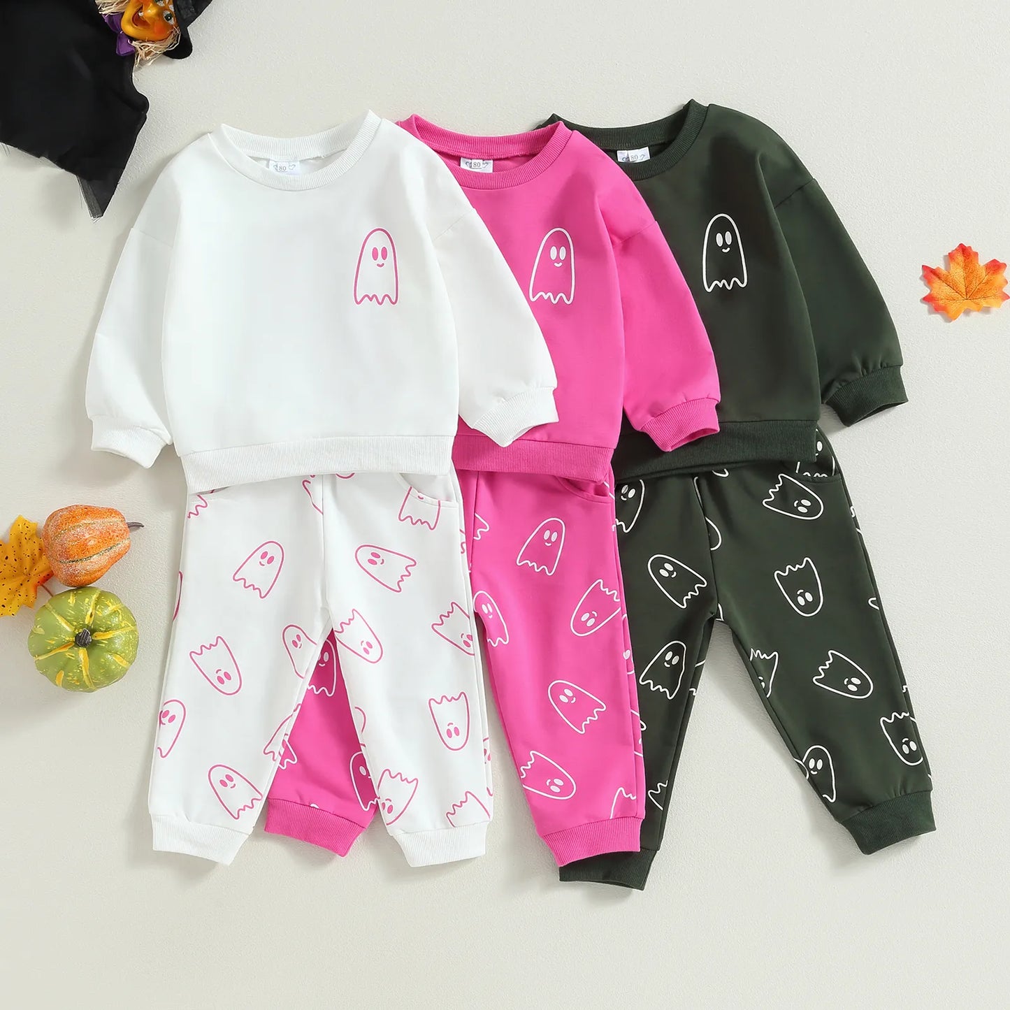 Conjunto de 2 piezas de sudadera de manga larga con cuello redondo y pantalones largos para Halloween