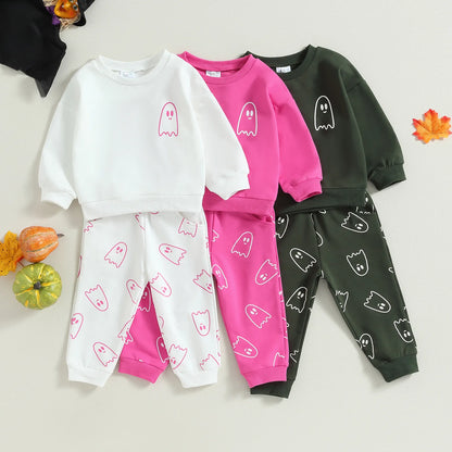 Conjunto de 2 piezas de sudadera de manga larga con cuello redondo y pantalones largos para Halloween