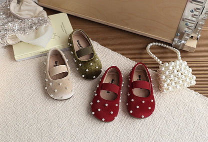 Pearl Girls Flats Shoes Solid Velvet Shallow Elastic Kids Princess Shoes