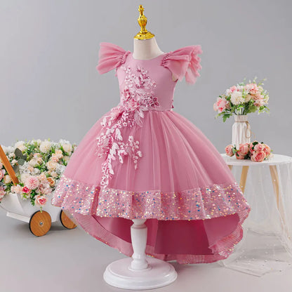 Girls Princess Dress Children's Wedding Flower Girl Mesh Sequin