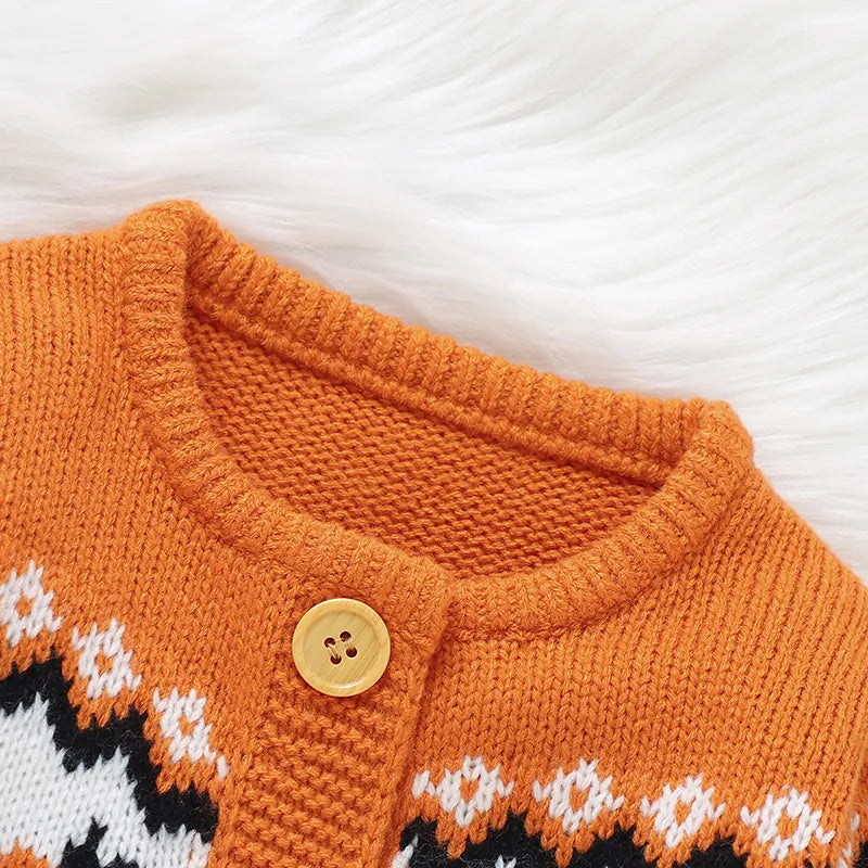 Halloween  Winter Orange Pumpkin Knit Jumpsuits