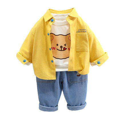 Conjunto infantil de 3 piezas oso con vaqueros