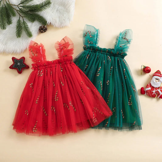 Vestido infantil de tul navideño 