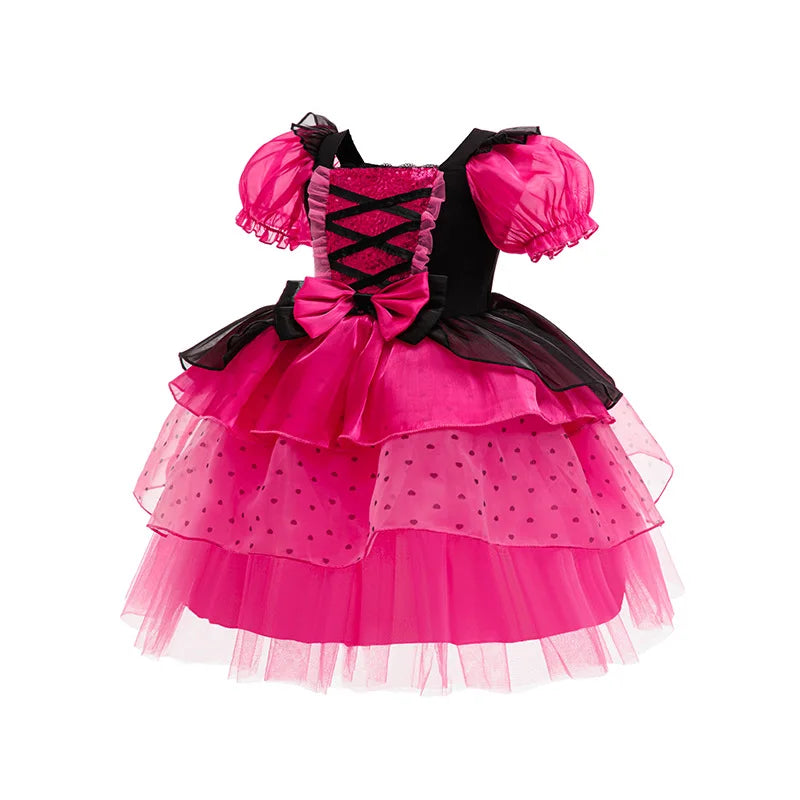 Girls Dress Summer Children's Pink Bubble Sleeve Lovely Dress