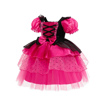Girls Dress Summer Children's Pink Bubble Sleeve Lovely Dress