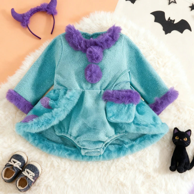 Purple Trim Baby Romper with Bag Halloween Costume Outfit Clothes