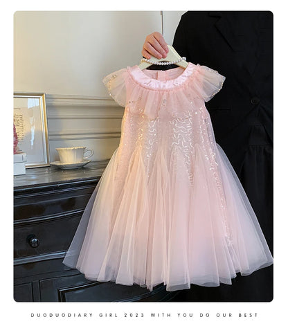 Sleeveless Mesh  Children's Pink Birthday Princess Dress