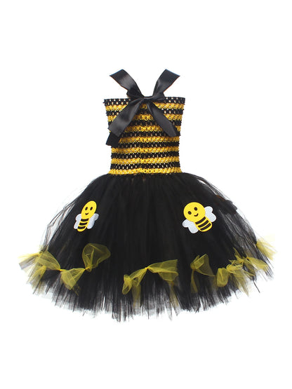 Girls Cosplay Bee Costume Sleeveless Tulle Dress
