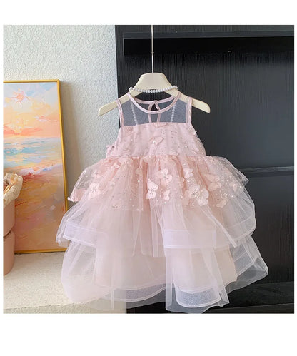 Kids Princess Tulle Dress Butterfly Sleeveless Party Gown