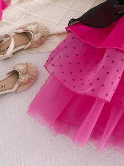 Girls Dress Summer Children's Pink Bubble Sleeve Lovely Dress