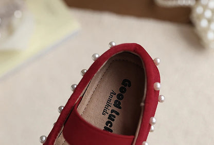 Pearl Girls Flats Shoes Solid Velvet Shallow Elastic Kids Princess Shoes