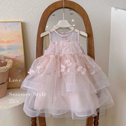 Kids Princess Tulle Dress Butterfly Sleeveless Party Gown