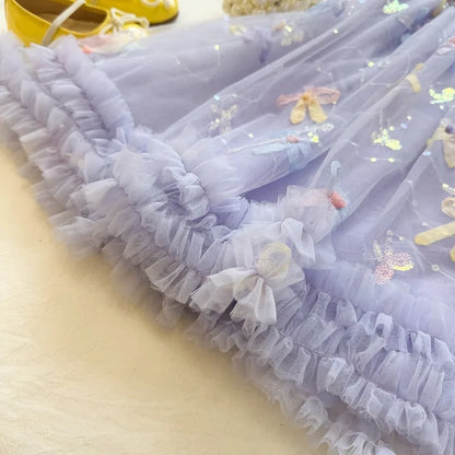 Bow Mesh Girls Puffy Princess Dress