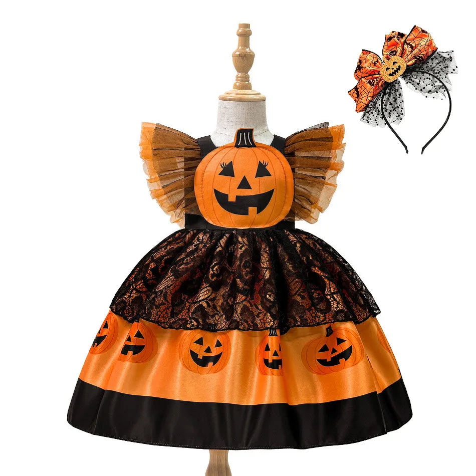 Kids Girls Halloween Pumpkin Tutu Dress