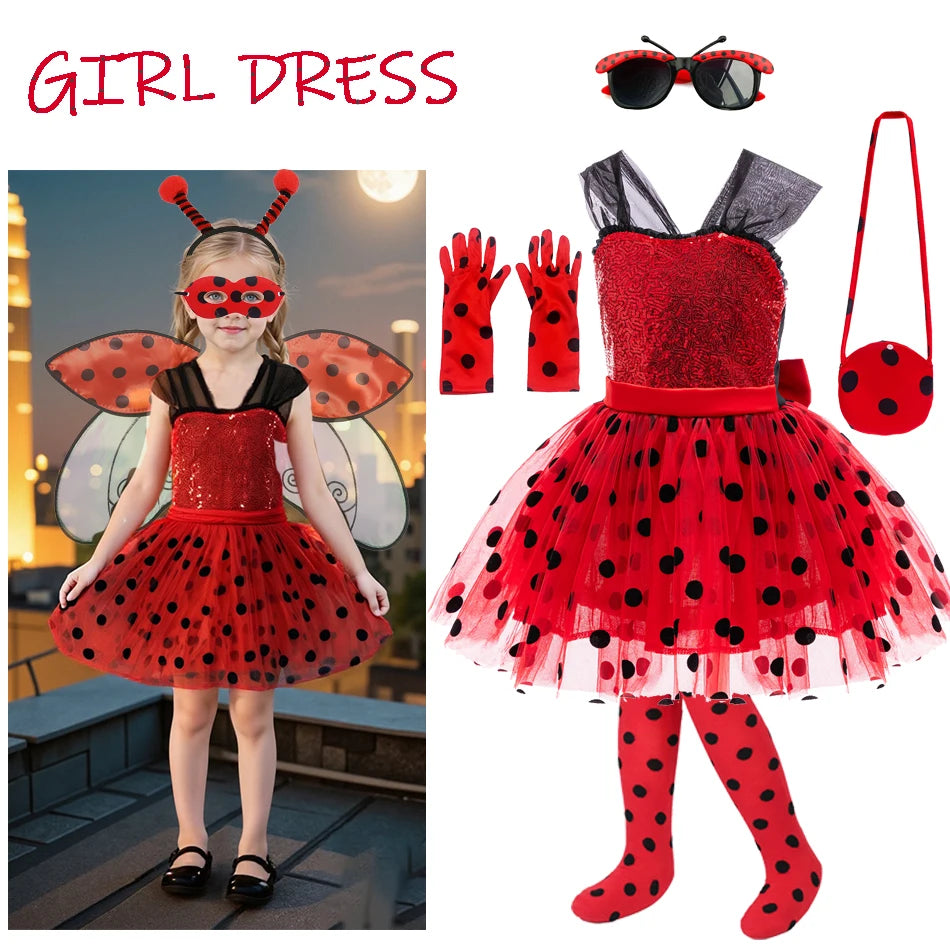 Girl Polka Dot Princess Dress Ladybug Dress