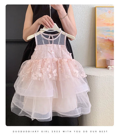 Kids Princess Tulle Dress Butterfly Sleeveless Party Gown