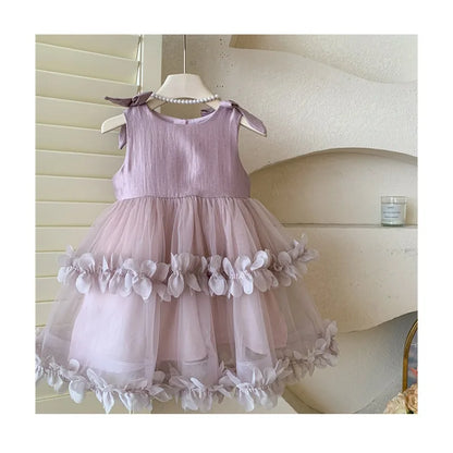 Sleeveless Bow Ruffle Birthday Wedding Flower Girl Tutu Dresses