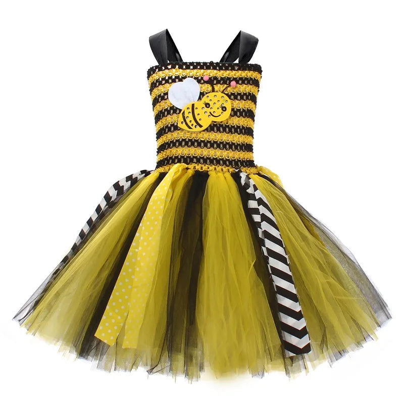 Cute Bee‑Pattern Tulle Tutu Dress for Girls
