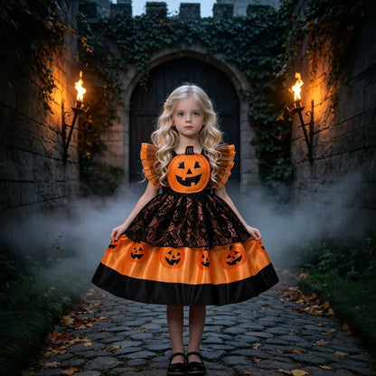 Kids Girls Halloween Pumpkin Tutu Dress