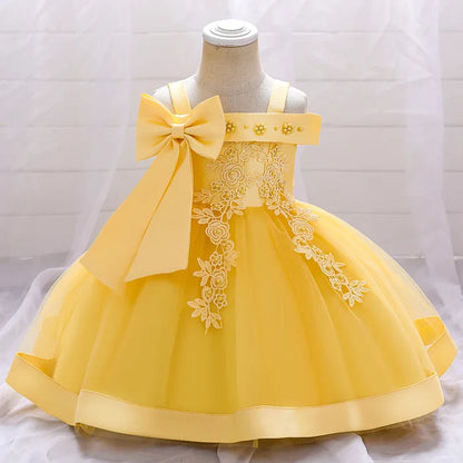 Vestido de fiesta con encaje floral y lazo 