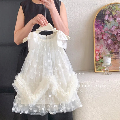 Sleeveless Flower Ruffles Butterfly Baby Girls Bows Dress