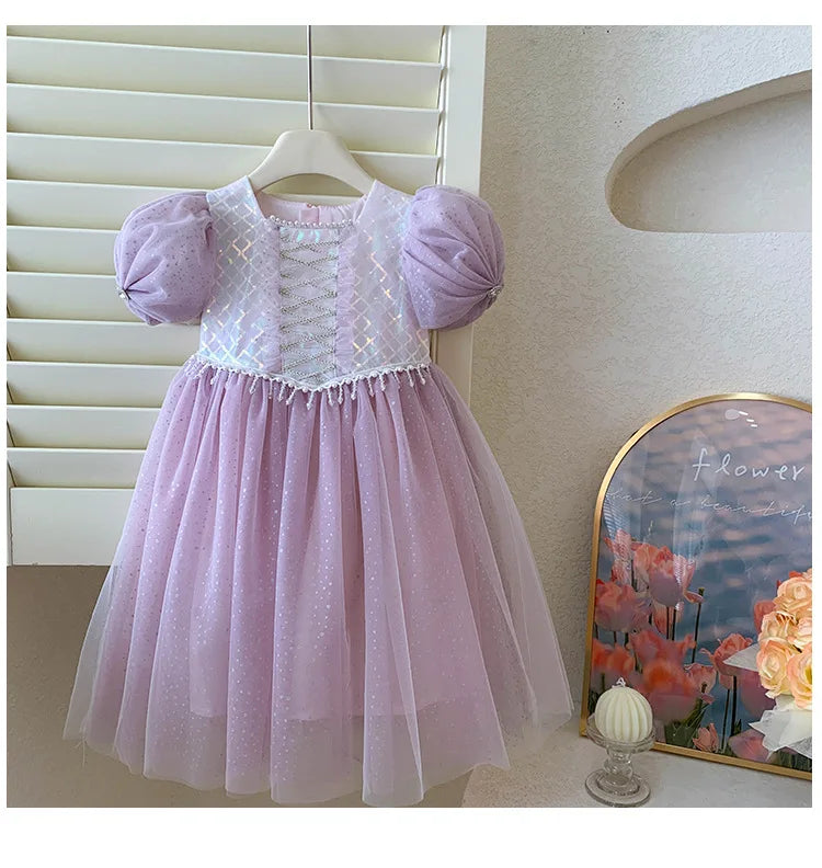 Kids Girl's Sleeveless Dress Pearl Embellished Sweet Skirt