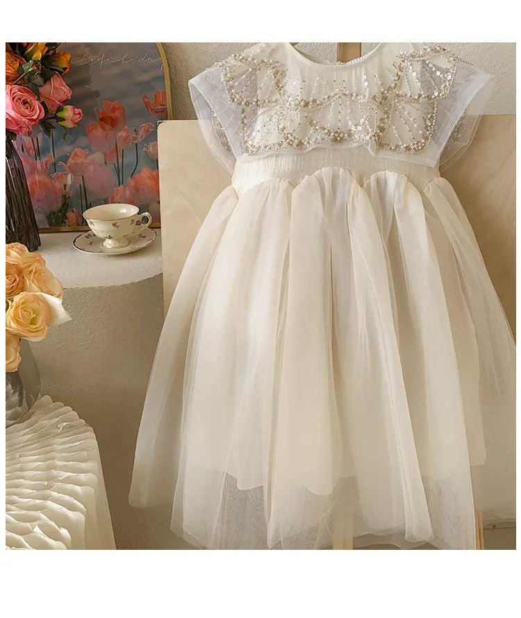 New Summer Square Collar Mesh Splicing Sleeveless Dress
