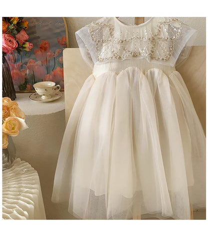 New Summer Square Collar Mesh Splicing Sleeveless Dress