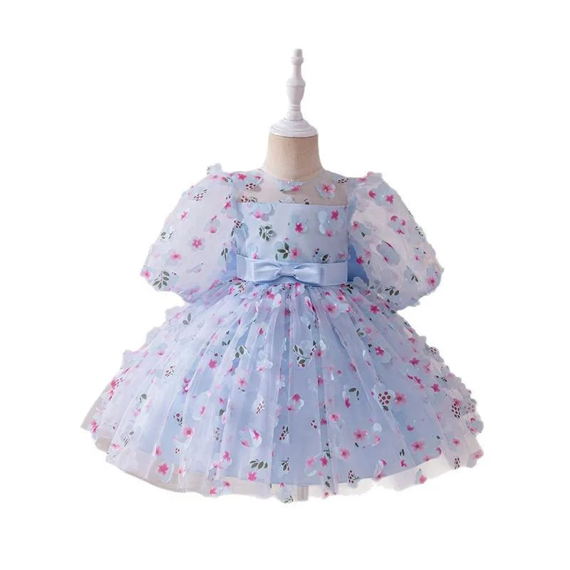 Toddler Girl Baptism Party Dresses Elegant Puff Sleeve