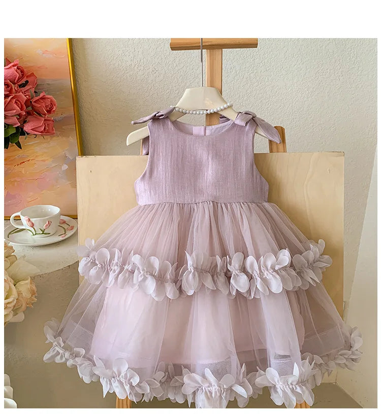 Sleeveless Bow Ruffle Birthday Wedding Flower Girl Tutu Dresses